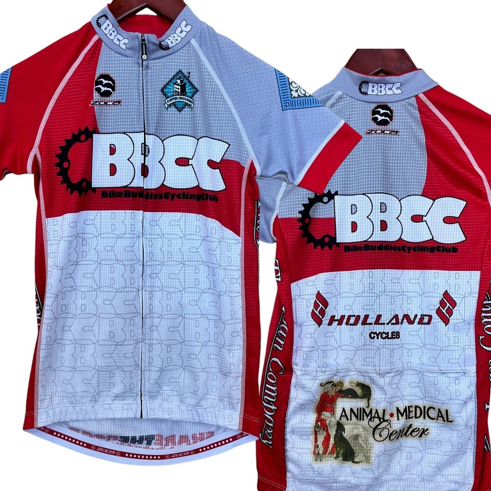 Zoca Womens Cycling Jersey XS Red White Gray Full Zip Short Sleeve Bike Shirt